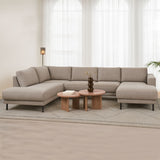 Modernes U-Sofa Ecksofa links, taupe Stoff Aniko, 310x197x78 cm