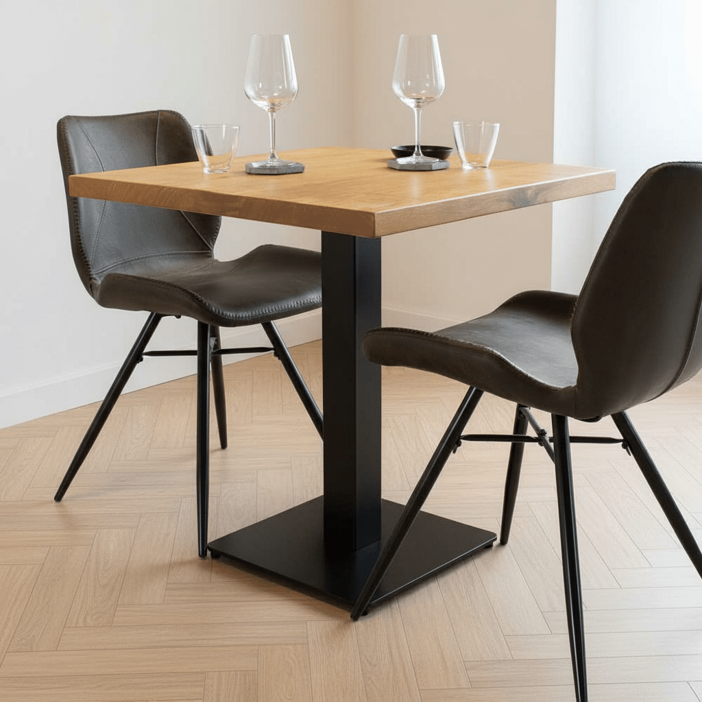 Bistrotafel Mangohout Vierkant sfeerfoto in modern interieur