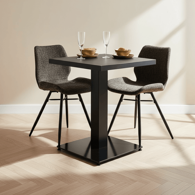 Bistrotafel Robin vierkant melamine zwart sfeerfoto in modern interieur