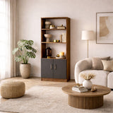 Boekenkasten - Boekenkast Aventur Walnoot Antraciet Melamine 63,6x140x37,6 cm - Dimehouse