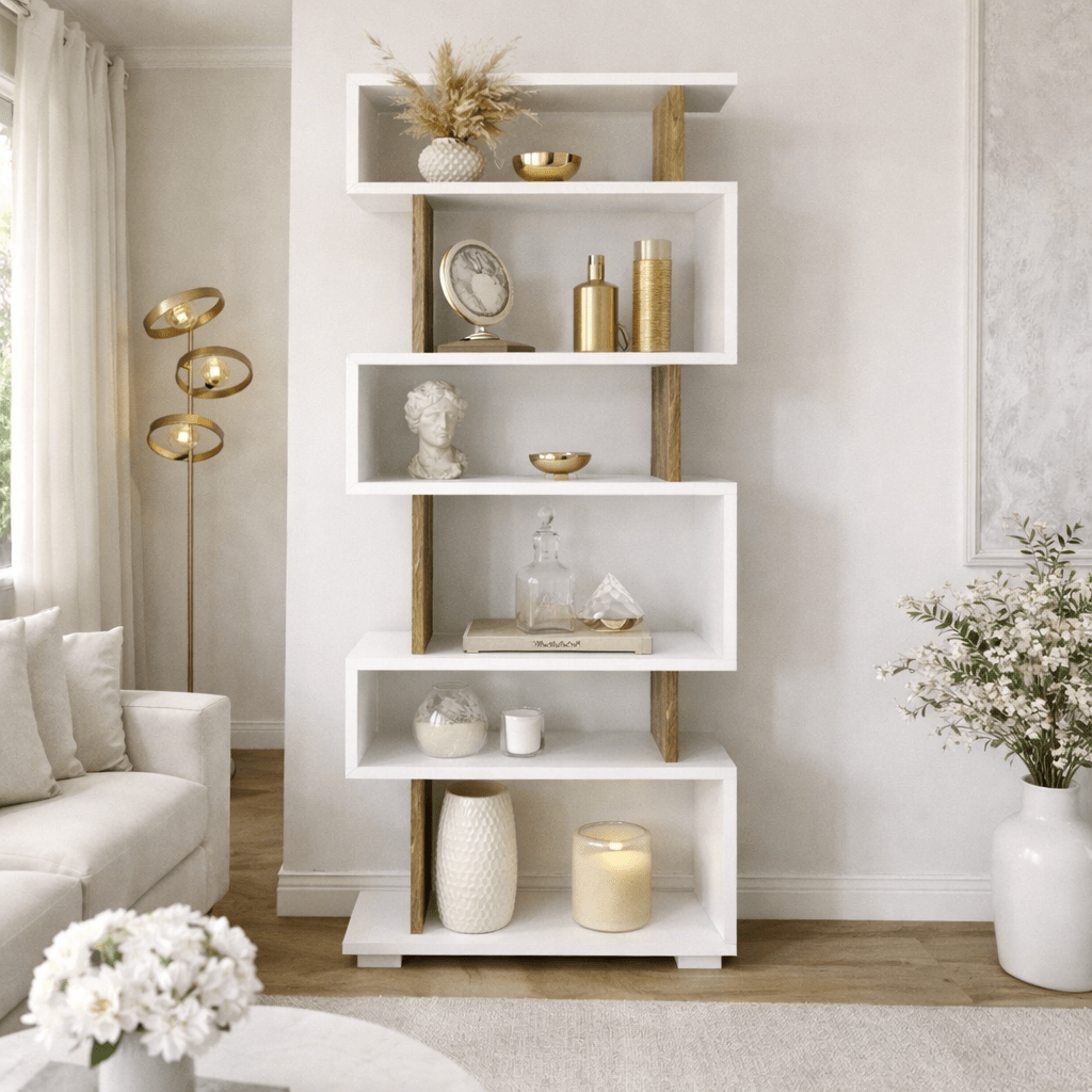 Bücherregal Block White Walnut Melamin 60x165x19,5 cm