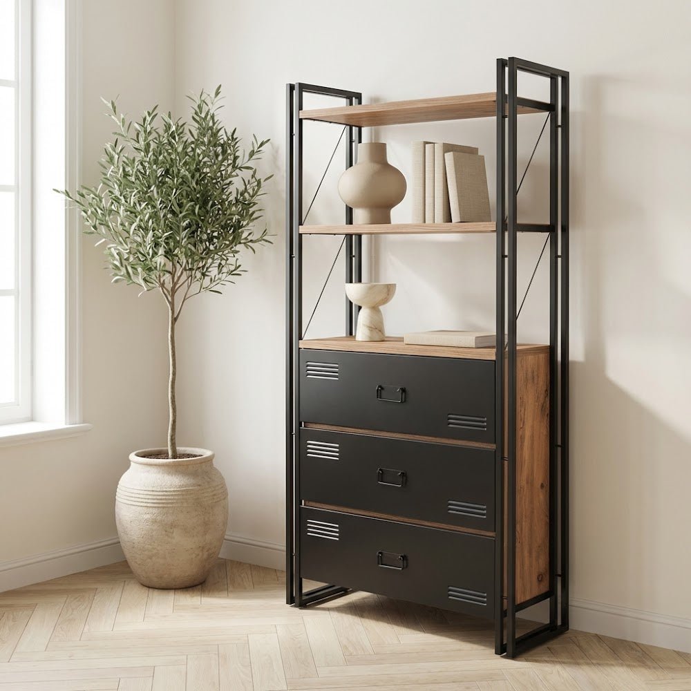 Bücherregal Cosmo Atlantic Pine Black Melamin 90x180x35 cm