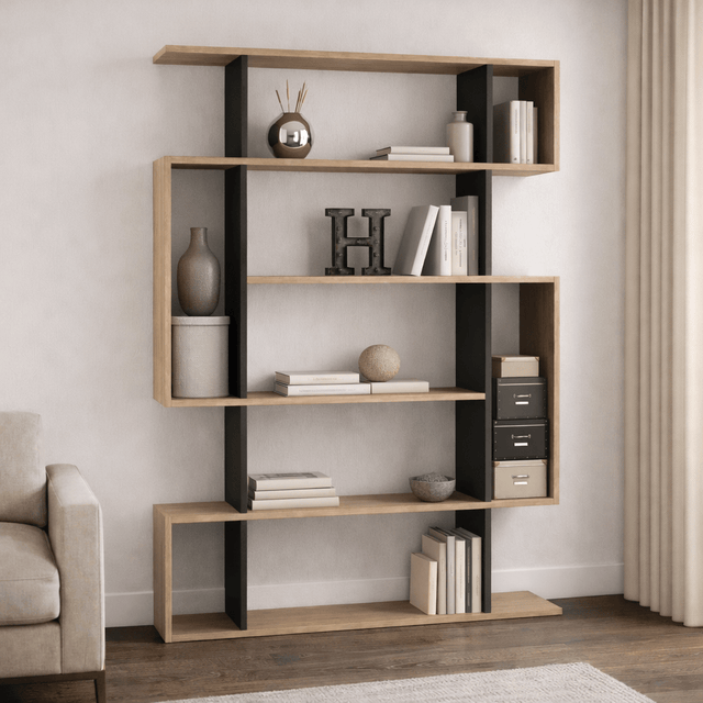Boekenkasten - Boekenkast Mito Sonoma Eik Antraciet Melamine 110x161x25,5 cm - Dimehouse