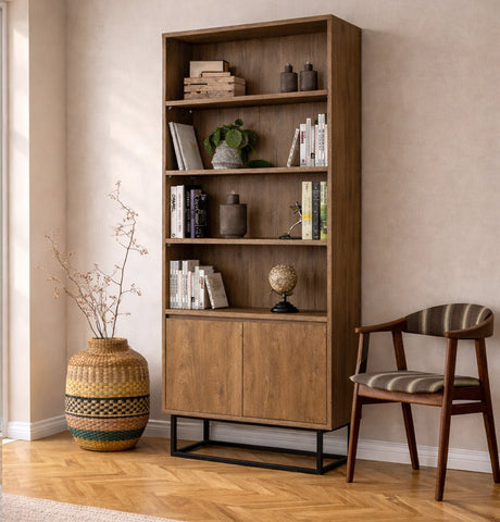 Bücherregal Rea Walnut Black Melamin 80x182x36 cm