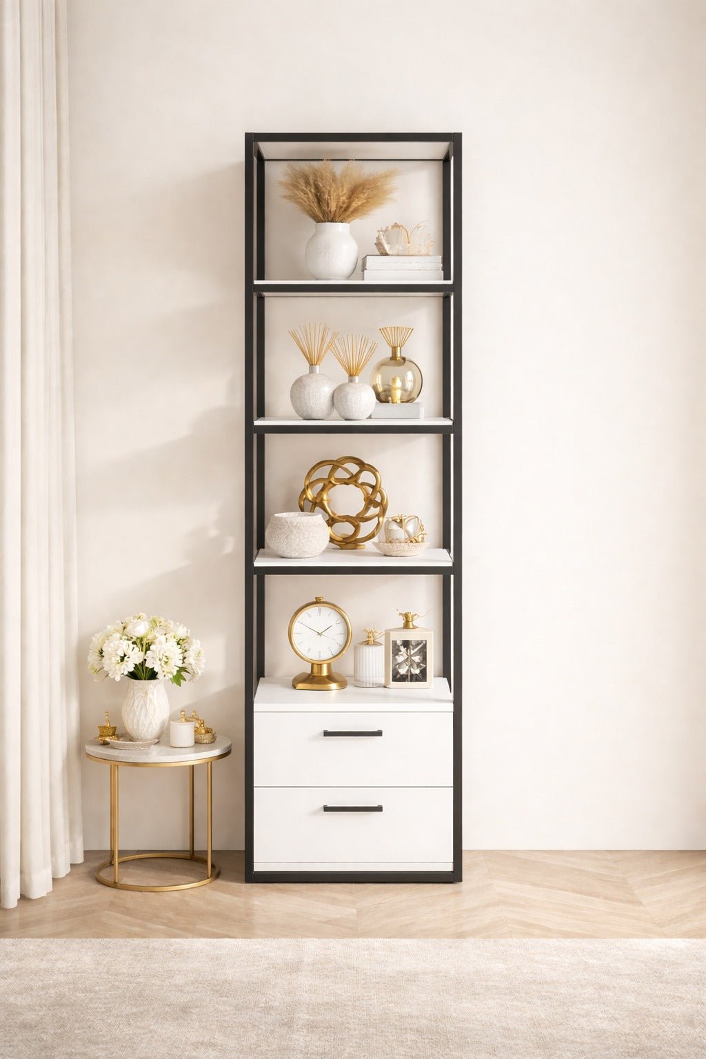 Bücherregal Robbins schwarzes schwarzes weißes Melamin 39x160x39 cm