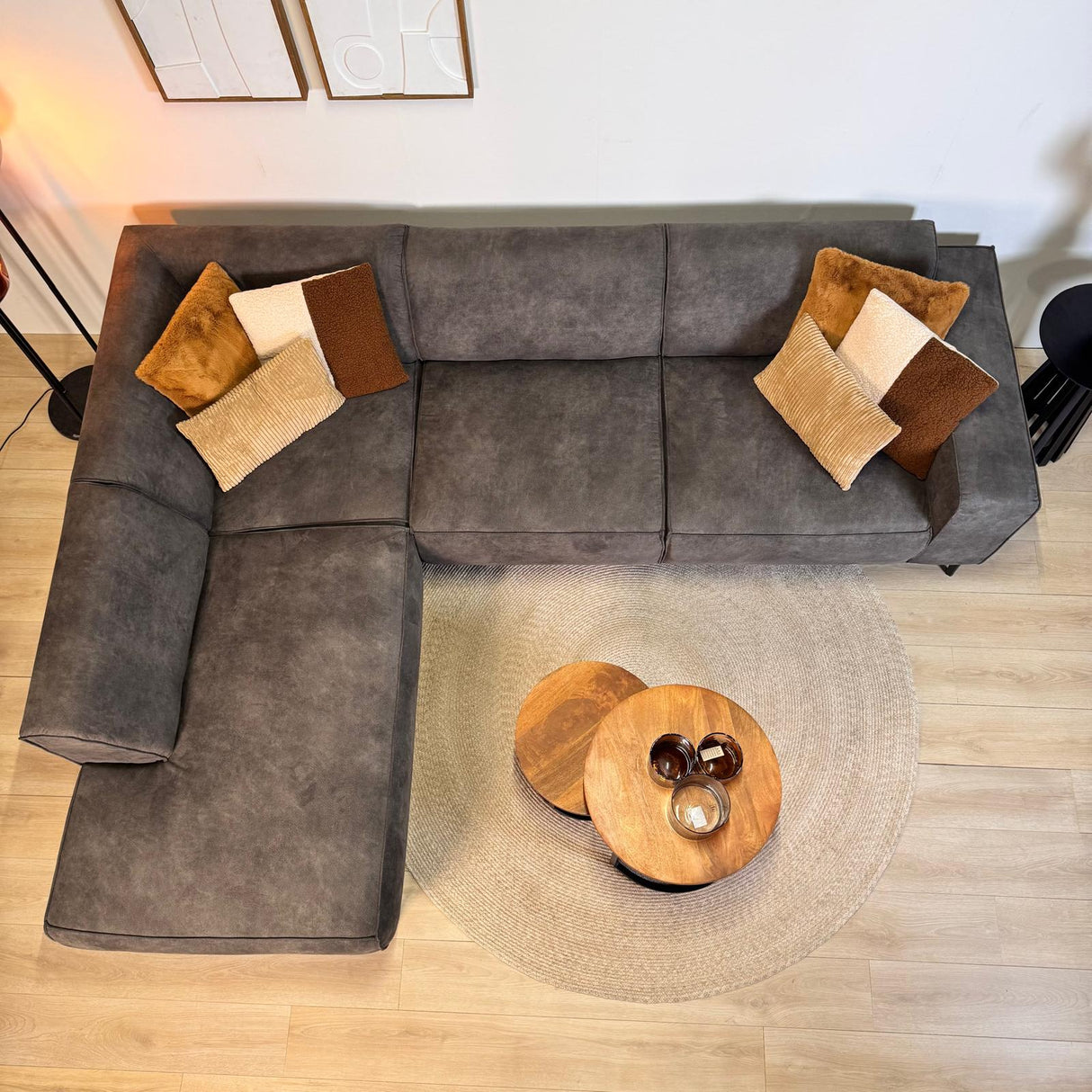 Industrielles Ecksofa Brisbane Eco-Leder Anthrazit - links 