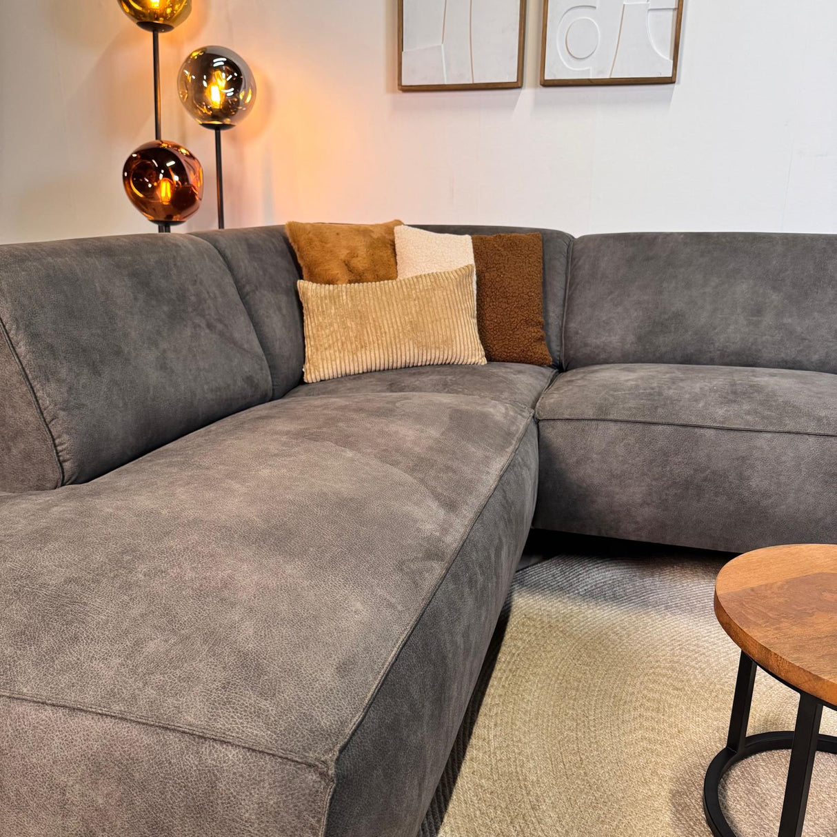 Industrielles Ecksofa Brisbane Eco-Leder Anthrazit - links 