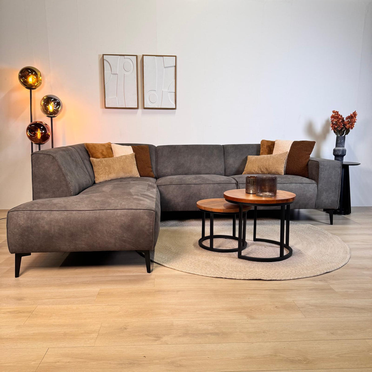 Industrielles Ecksofa Brisbane Eco-Leder Anthrazit - links 