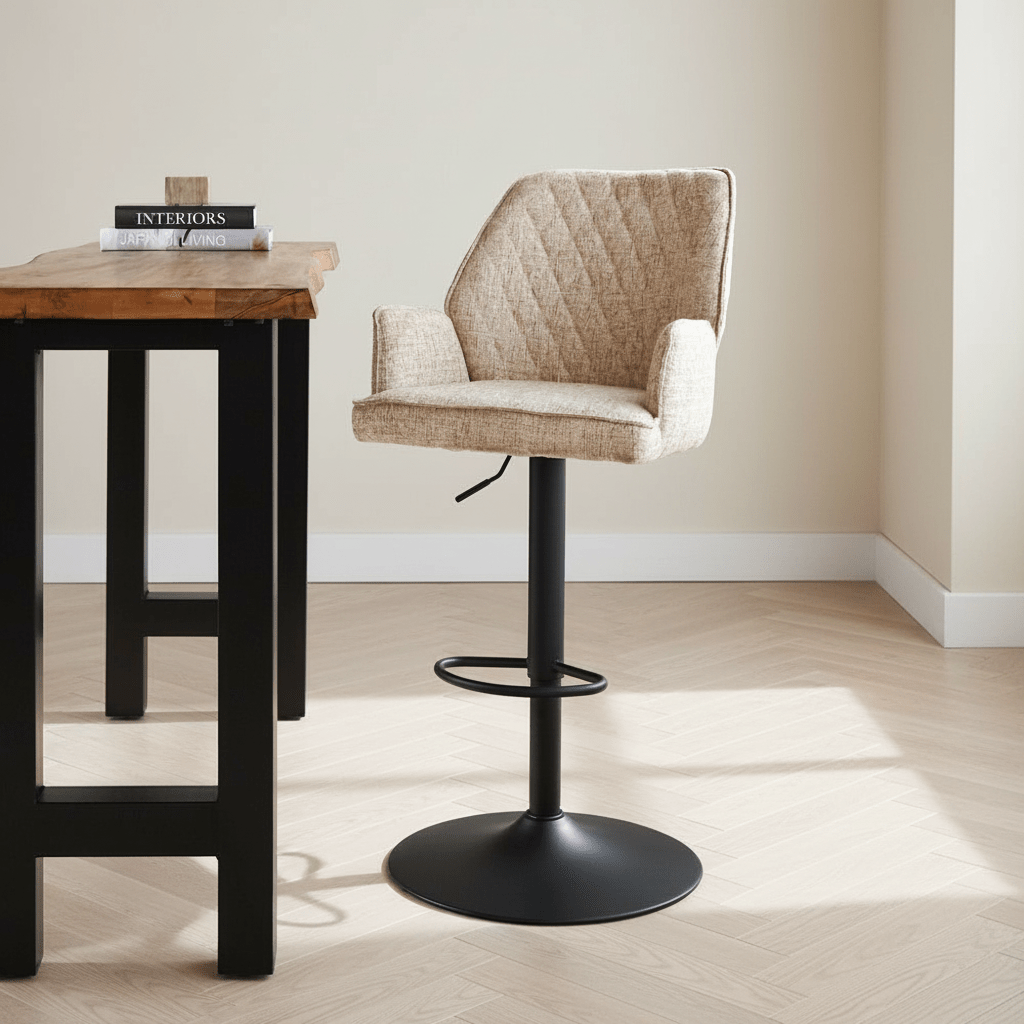 Drehbar Barhocker Beigefarbener Novan-Chenille-Stoff