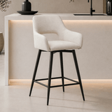 Drehbar Barhocker Skye aus beigem Stoff – Sitzhöhe 67 cm – mit Armlehnen