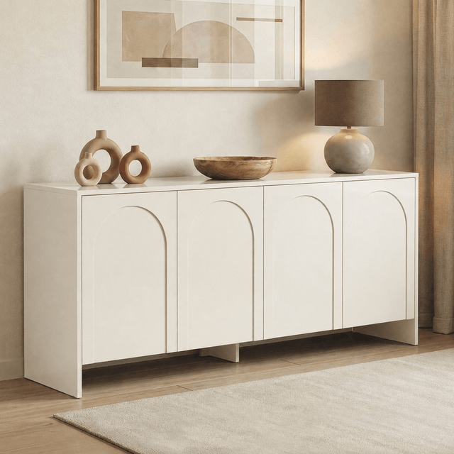 Sideboard aus beigem Melamin – sechs Fächer – 180 x 80 x 45 cm – Aurel – Dimehouse