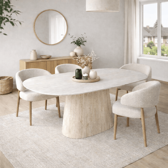 Esstisch Travertin Marmoroptik Eiche 180x90 Dänisch Oval