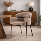 Esszimmerstuhl Lola Bouclé Stoff Champagner mit rundem Rücken und Arm 