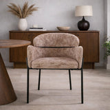 Esszimmerstuhl Lola Bouclé Stoff Champagner mit rundem Rücken und Arm 