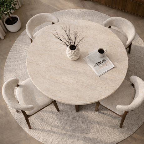 Eettafels - Eetkamertafel rond Walnoot met Travertin top - 120 cm - Mary - Dimehouse