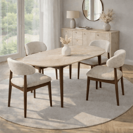 Eettafels - Eettafel travertin en walnoot melamine uitschuifbaar 100 - 130 cm - Vienna - Dimehouse