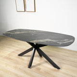 Esstisch Dolore 180x90 cm Dänisch Oval Marmorlook Schwarz 