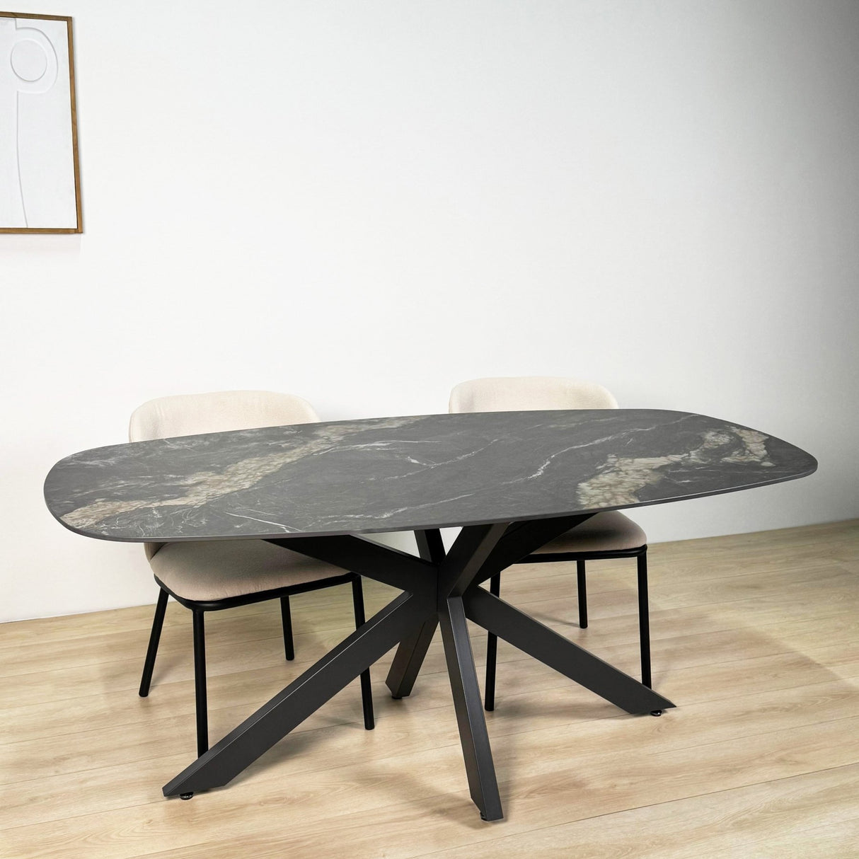 Esstisch Dolore 180x90 cm Dänisch Oval Marmorlook Schwarz 
