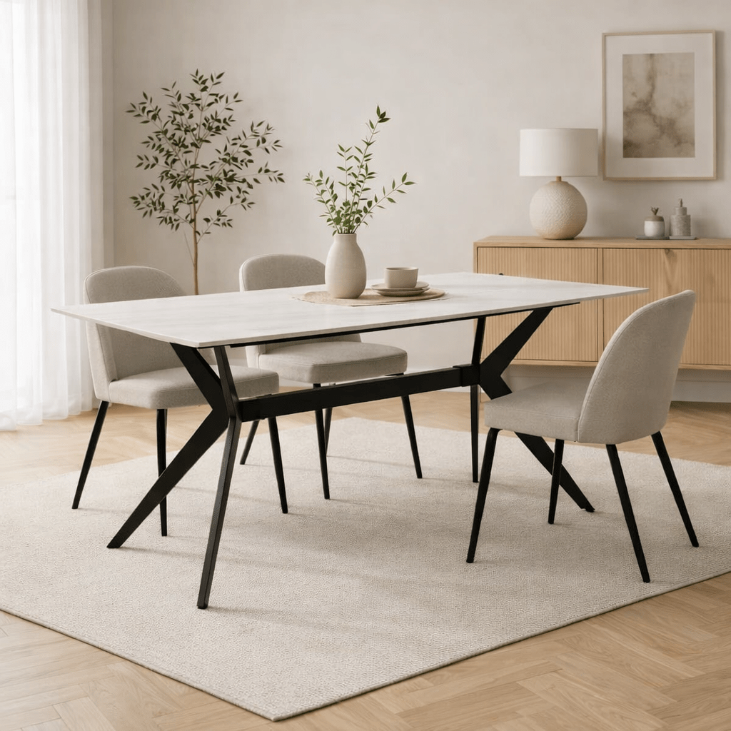 Esstisch Grace Sinterstein Marmoroptik Weiß