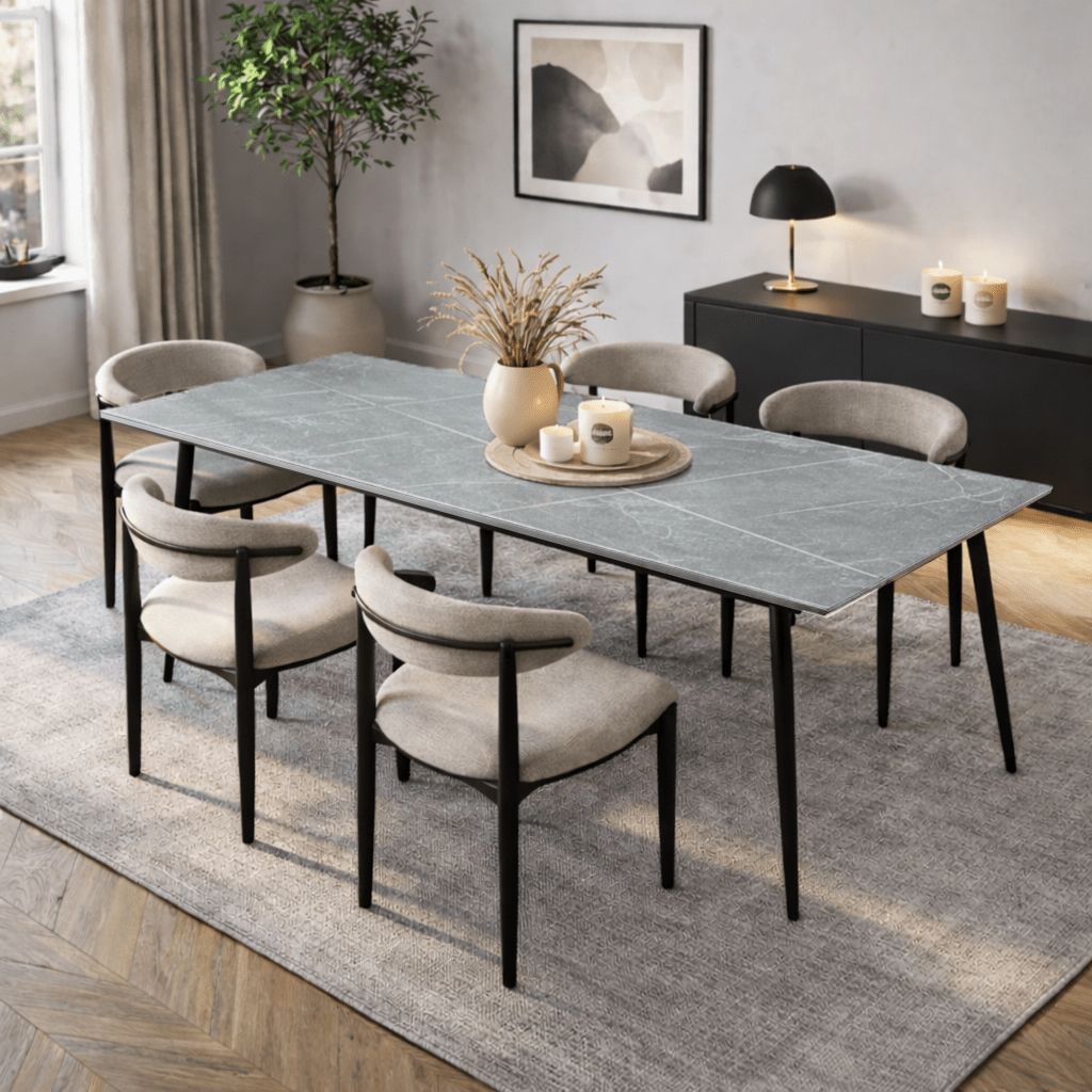 Esstisch Sinterstein Marmoroptik Grau - Jules