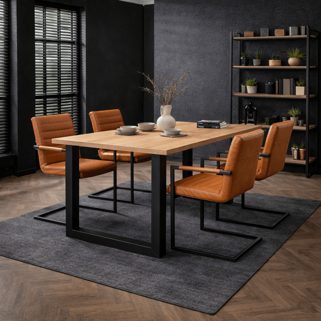 Esstisch Lenzo Rustikale Eiche - Schwarzes U-Bein