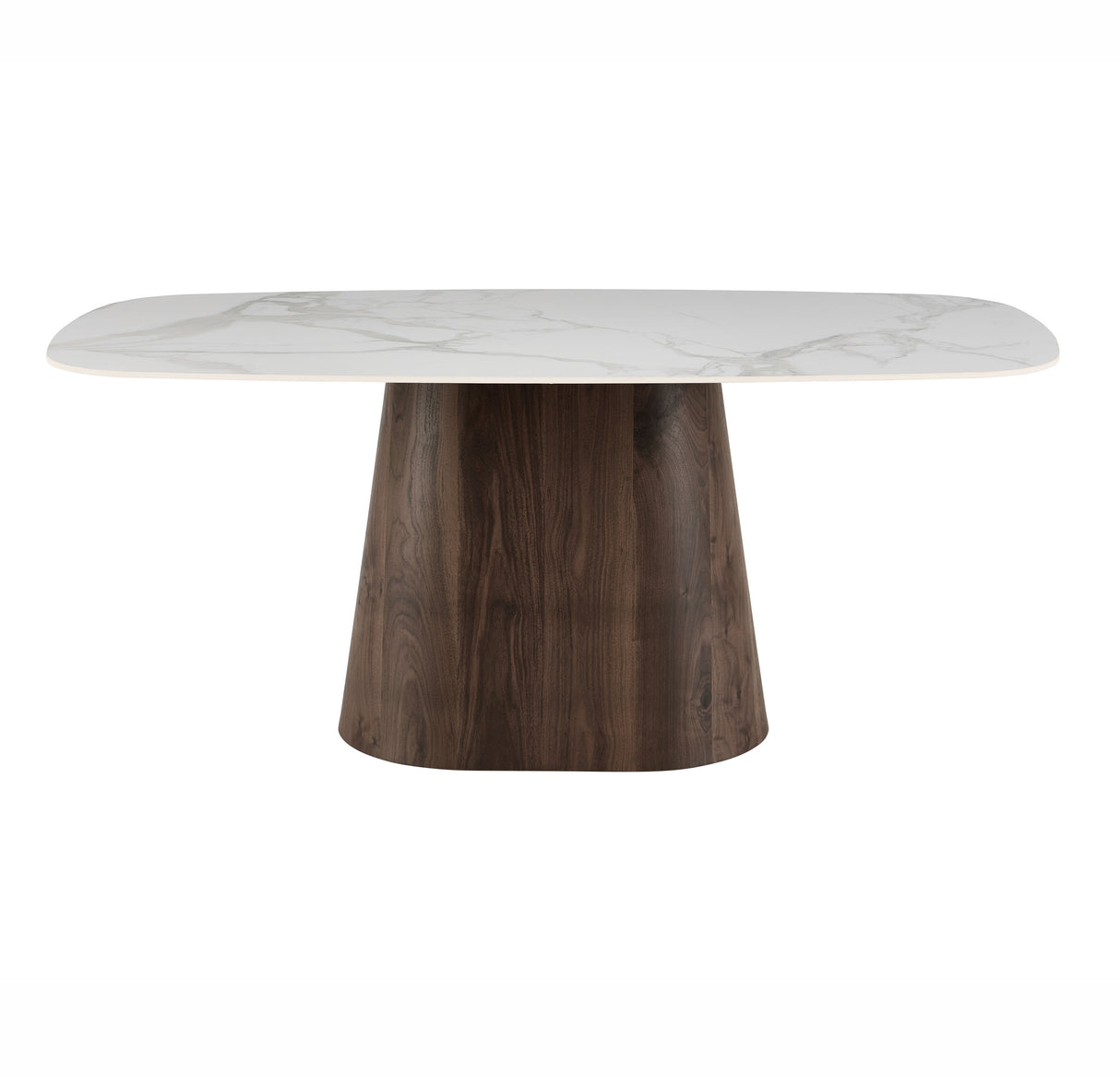 Esstisch Gesinterter Stein, Marmoroptik, Weiß – Walnussrahmen – Dänisches Oval – 180 x 90 cm – Lea