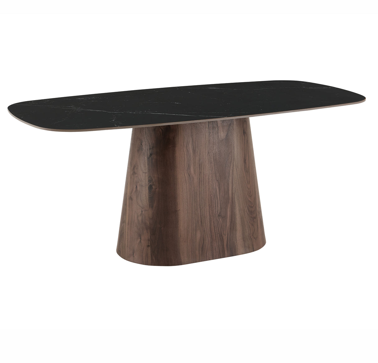 Esstisch Gesinterter Stein in Marmoroptik Schwarz – Walnussrahmen – Dänisches Oval – 180 x 90 cm – Lea
