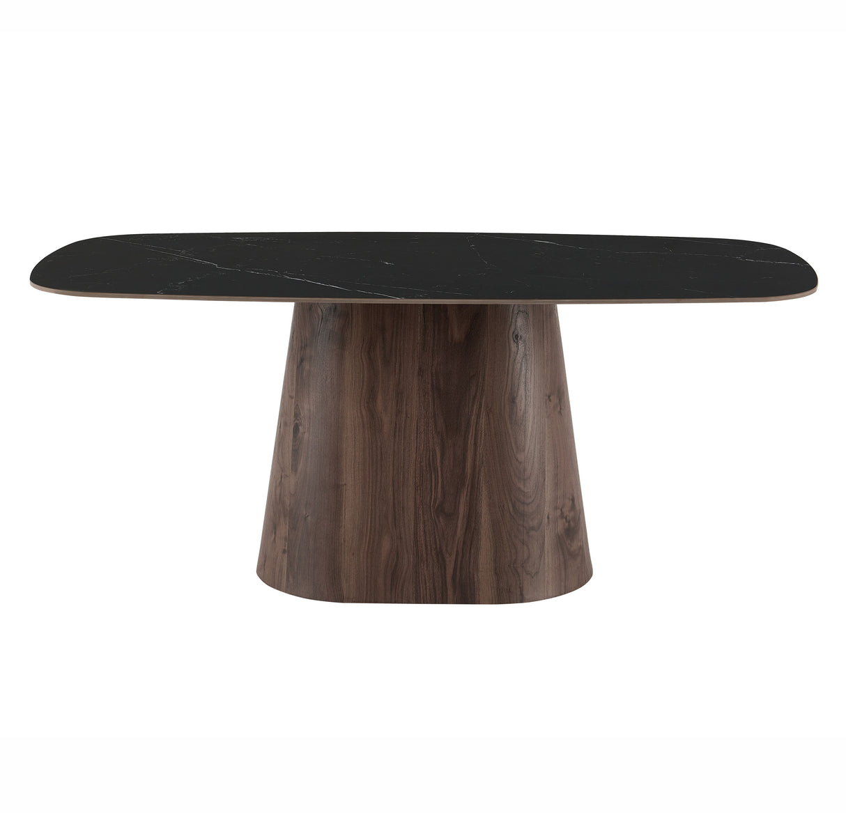 Esstisch Gesinterter Stein in Marmoroptik Schwarz – Walnussrahmen – Dänisches Oval – 180 x 90 cm – Lea
