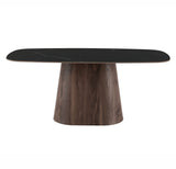 Esstisch Gesinterter Stein in Marmoroptik Schwarz – Walnussrahmen – Dänisches Oval – 180 x 90 cm – Lea