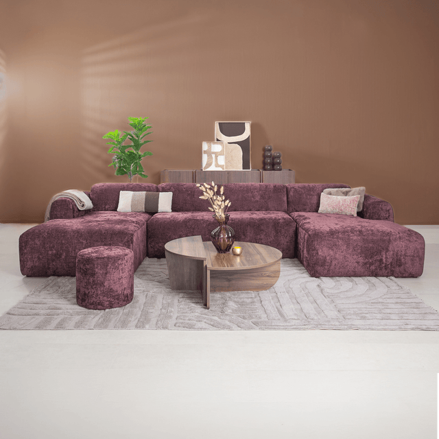 Banken-U-bank paars chenille stof - 342x165 cm - Shane-Dimehouse