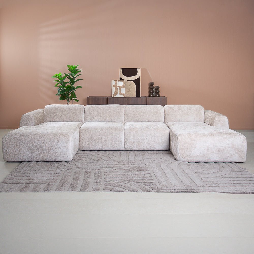 Banken-U-bank beige chenille stof - 342x165 cm - Shane-Dimehouse
