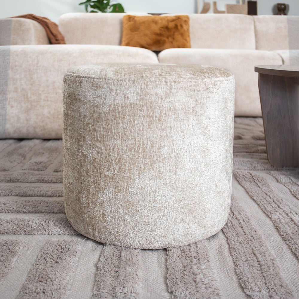Fußhocker beige Chenille Stoff - 40x40x35 cm