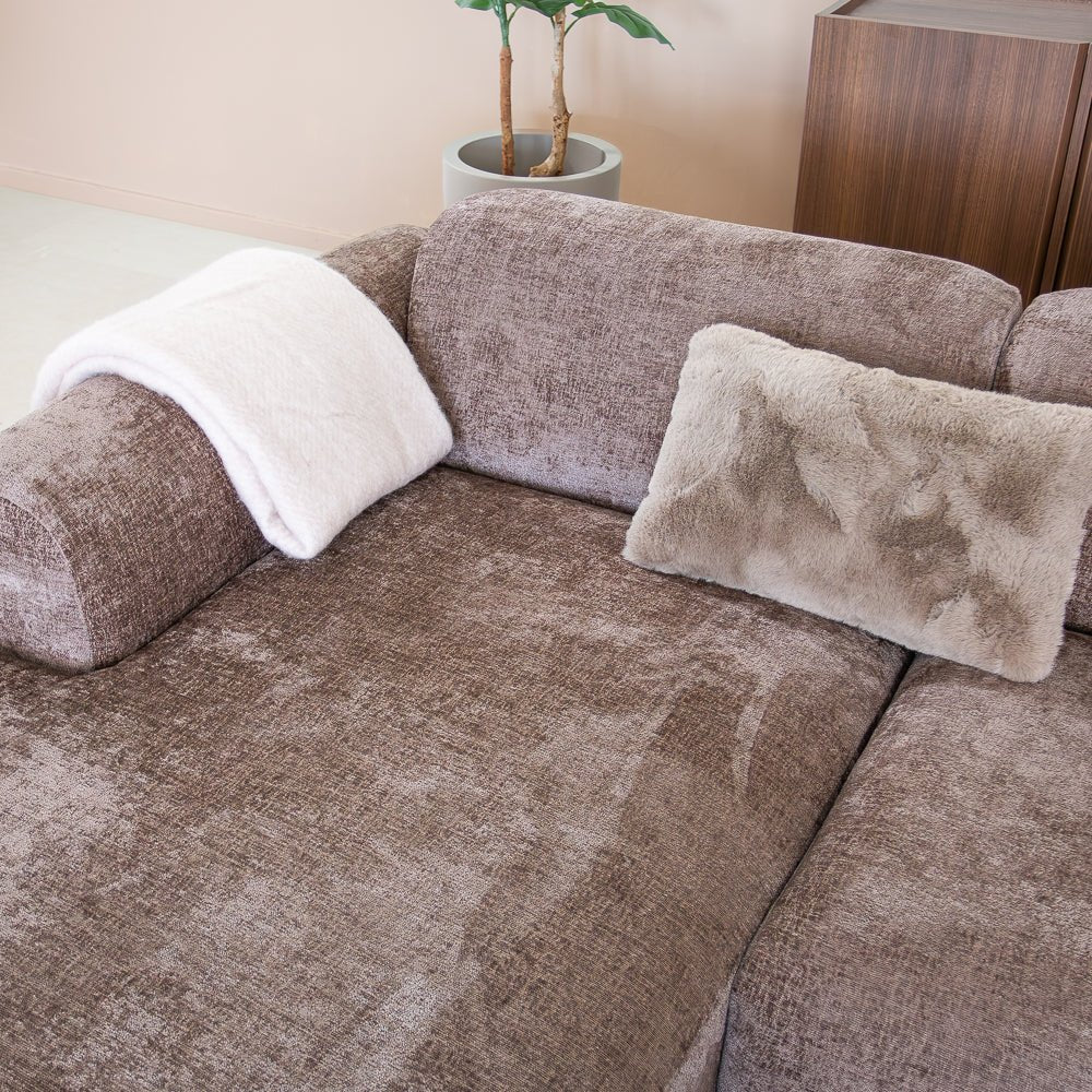 Banken-Ecksofa Taupe Chenille Stoff - 272x170 cm - Shane - links -Dimehouse