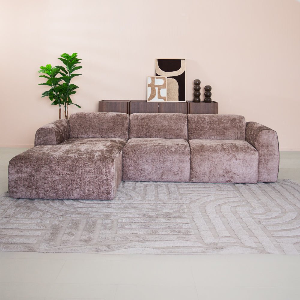 Banken-Ecksofa Taupe Chenille Stoff - 272x170 cm - Shane - links -Dimehouse