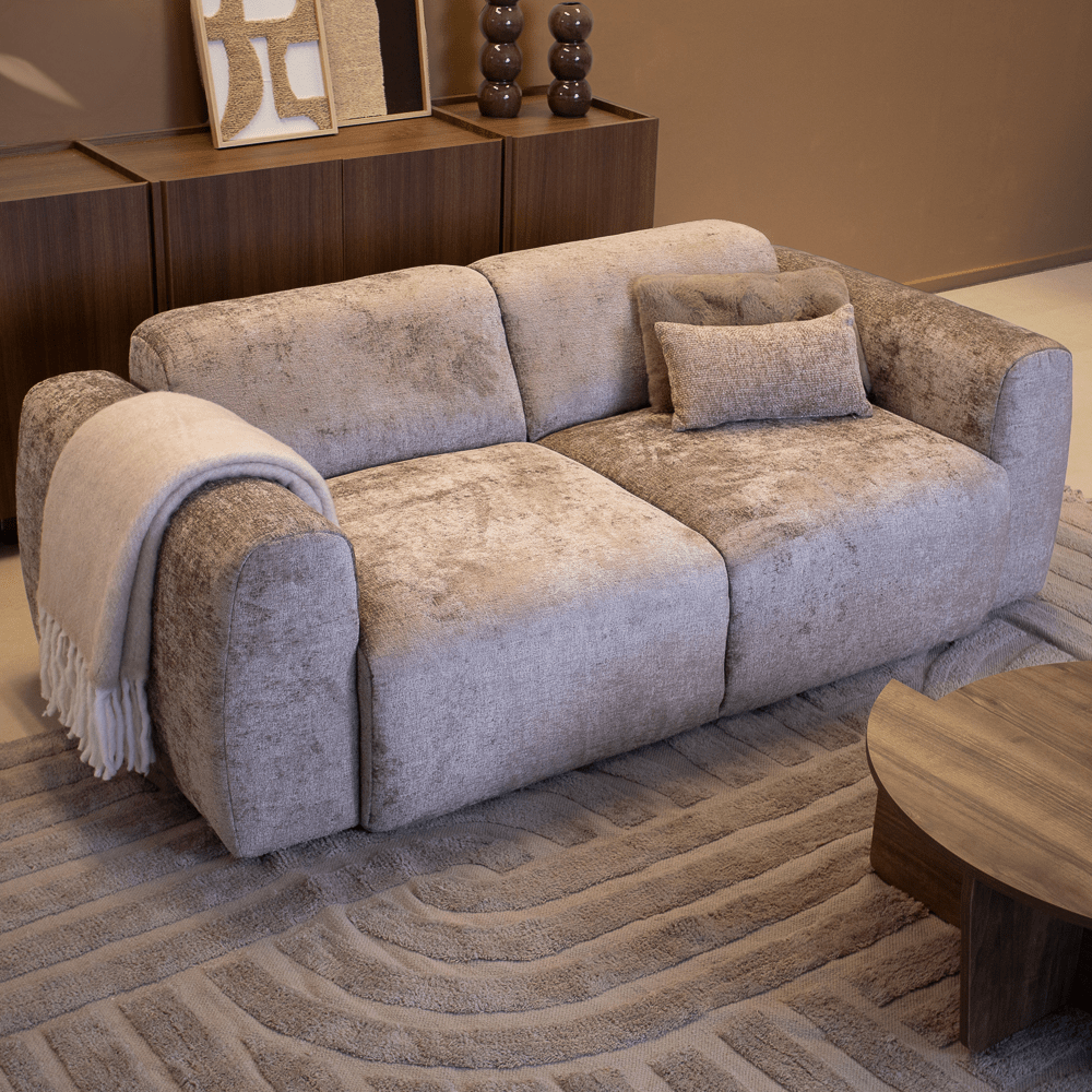 Banken-2-zits bank taupe chenille stof - 195x85 cm - Shane-Dimehouse