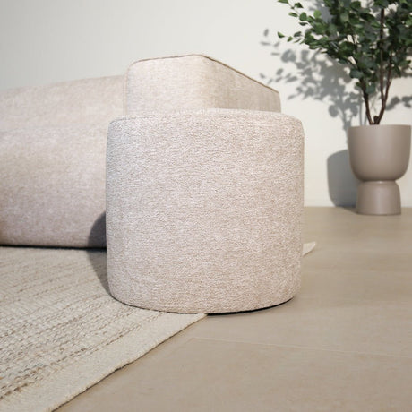 Poefs-Ronde poef beige chenille bouclé - 40x40x35 cm - Veya-Dimehouse