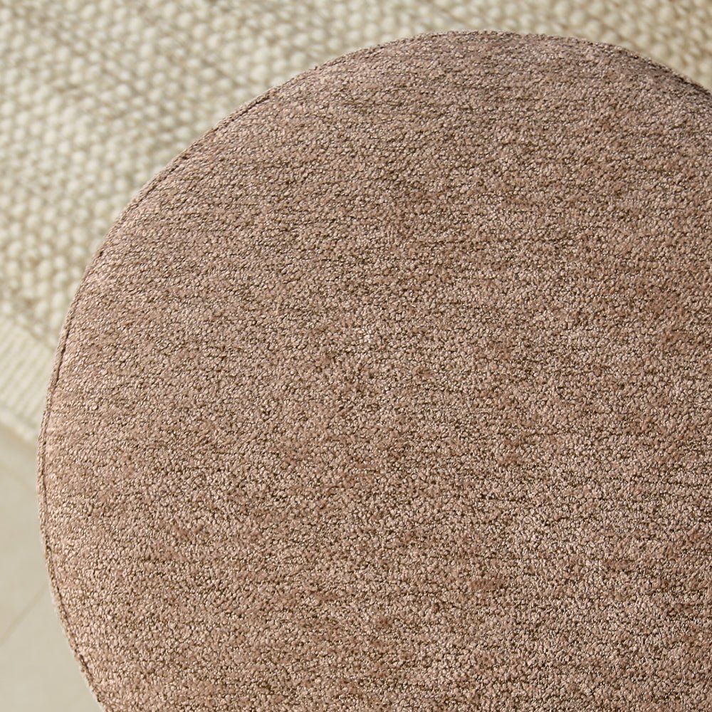 Poefs-Ronde poef taupe chenille bouclé - 40x40x35 cm - Veya-Dimehouse