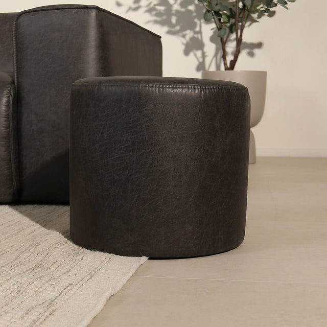 Poefs-Ronde poef antraciet ecoleer - 40x40x35 cm - Mave-Dimehouse