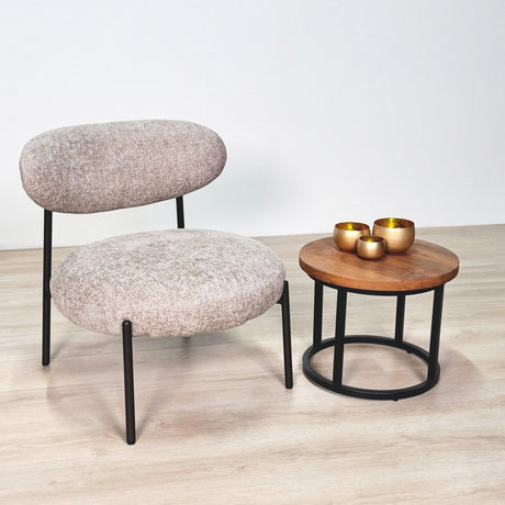 Sessel Nova Rund – Sandfarbener Stoff 