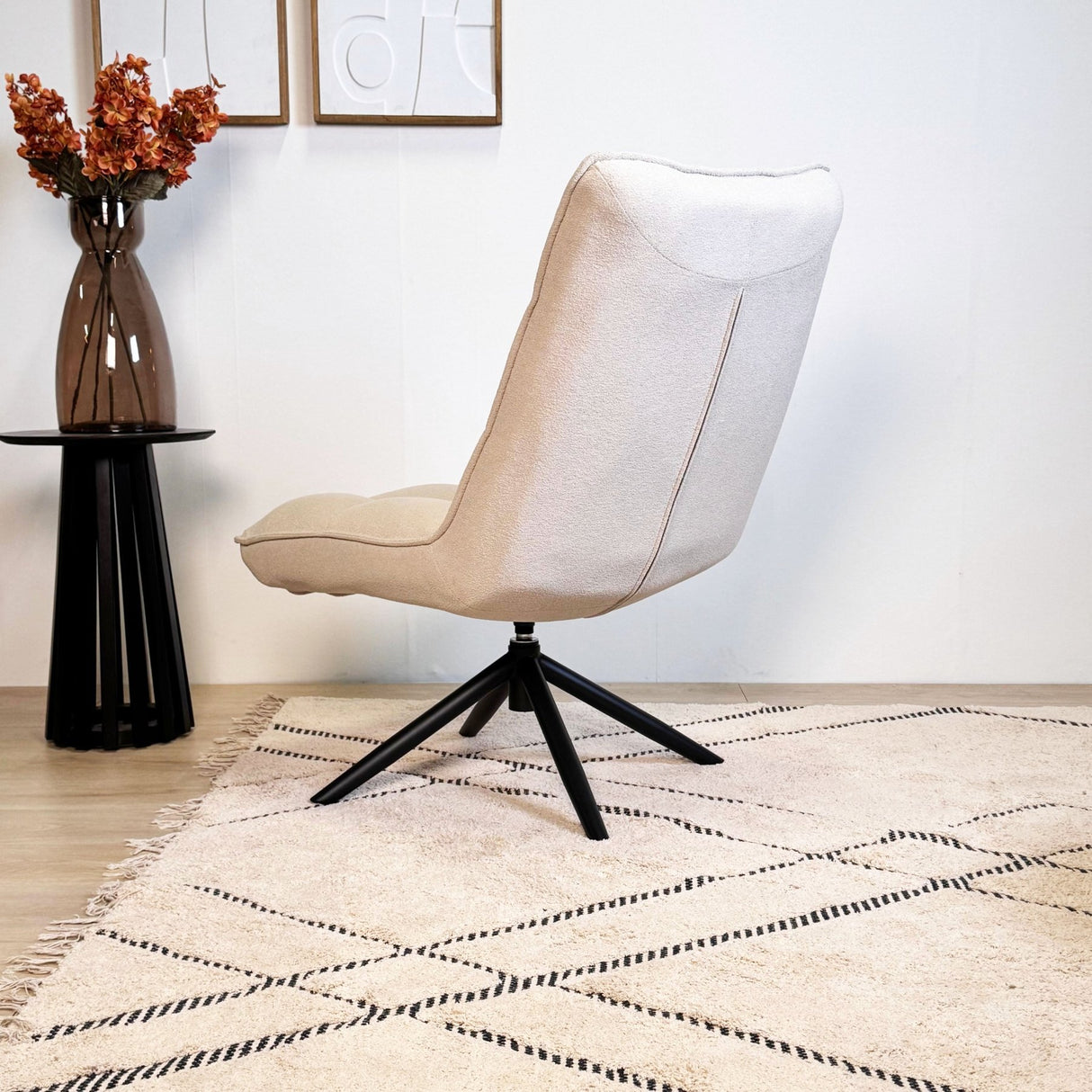 Yuki Beige Bouclé Drehsessel 360° drehbar