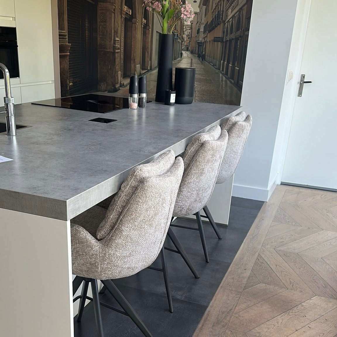 Set von 2 Barhockern Elite Sand Chenille Stoff Rich Drehbar 