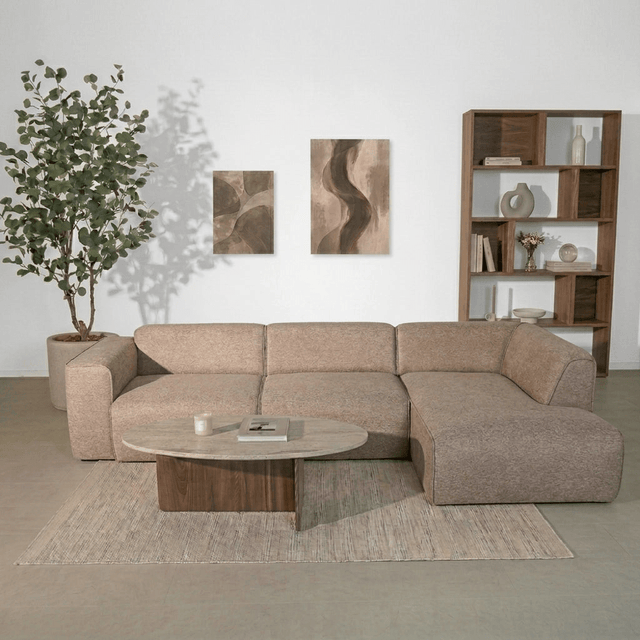 Banken-Hoekbank taupe chenille bouclé - 305x169 cm - Jaylen - rechts-Dimehouse