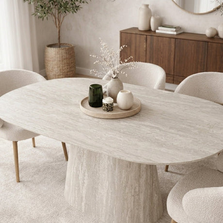 Travertin aus gesintertem Stein in Marmoroptik Esstisch Lea 180x90 cm - Dänisches Oval