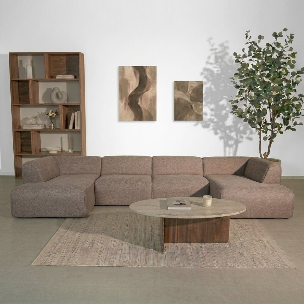 Banken-U-bank taupe chenille bouclé - 370x169 cm - Jaylen-Dimehouse