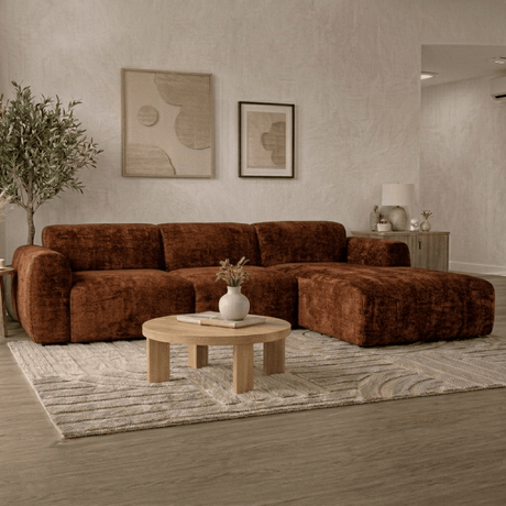 Banken-Hoekbank koper chenille stof - 270x165 cm - Shane - rechts-Dimehouse