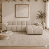Ecksofa mit Lounge-Beige-Bouclé-Stoff – Streifen – links – Brix