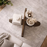 Couchtische-Runder Couchtisch Aris Nussbaum Melamin und transparentes Glas 75 cm-Dimehouse
