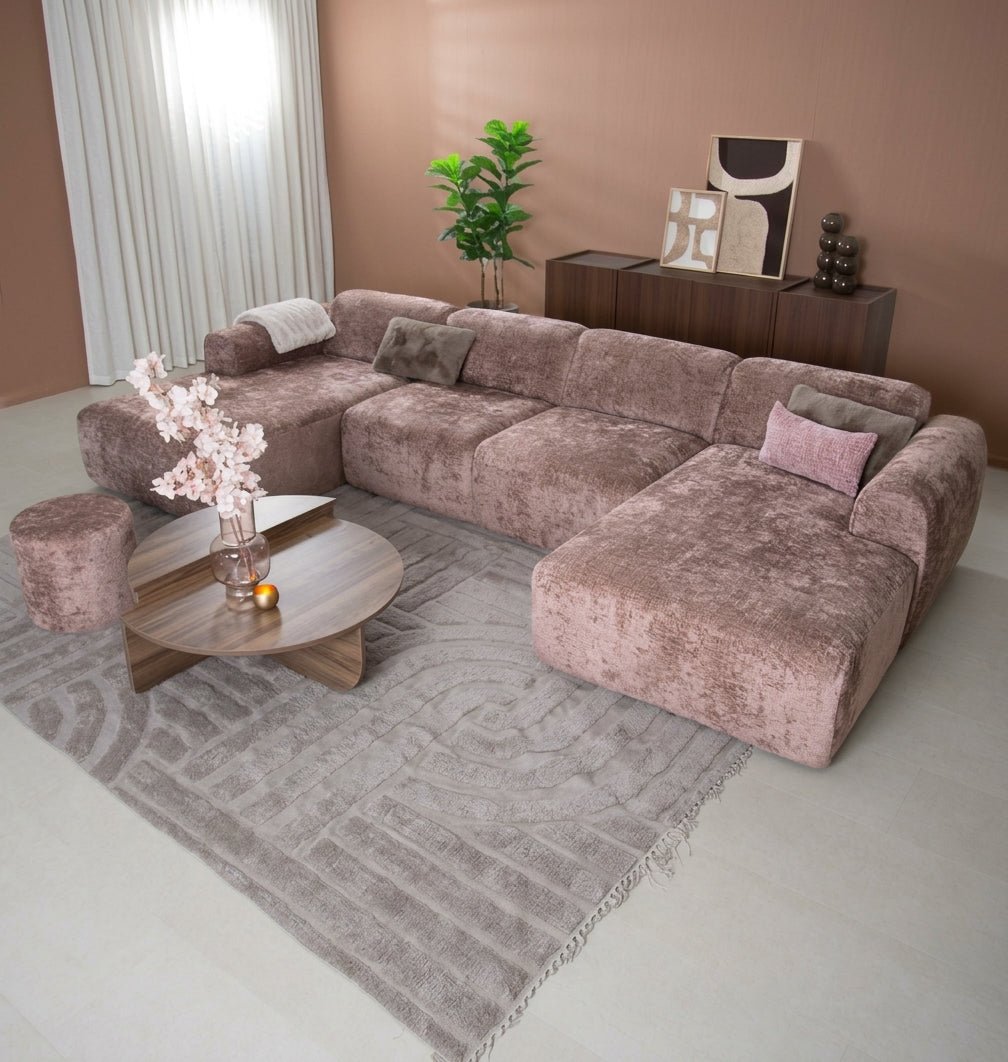 Banken-U-bank taupe chenille stof - 342x165 cm - Shane-Dimehouse