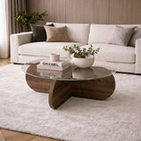 Couchtische-Runder Couchtisch Aris Nussbaum Melamin und transparentes Glas 75 cm-Dimehouse