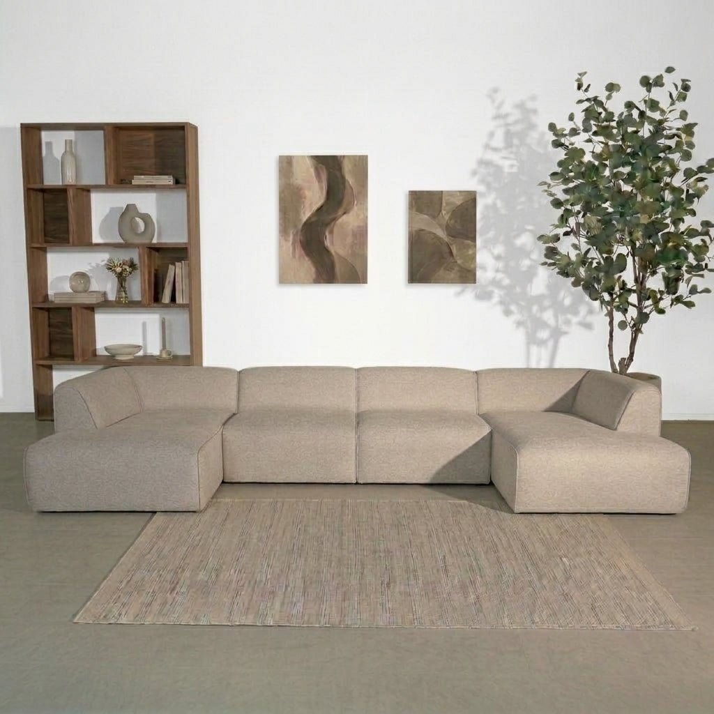 Banken-U-bank beige chenille bouclé - 370x169 cm - Jaylen-Dimehouse